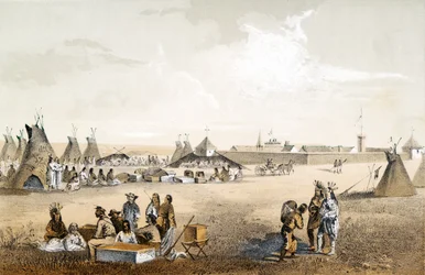 Fort Union e Distribuição de Mercadorias para os Assiniboins, pub. 1860