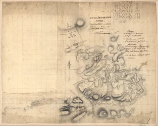 Batalha de Brandywine, 11 de Settr. 1777, na qual os rebeldes foram derrotados pelo exército sob o comando do general Sir Willm. Howe. LOC gm71000927