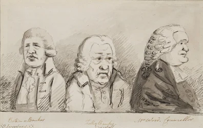 Batson, um banqueiro, Tulley, banqueiro, Sr. Wood, conselheiro, 69 Lombard Street, Cornhill, 1790 (caneta, pincel e tinta sobre papel)
