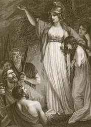 Boadicea organizando os bretões, gravados por Sharp, ilustração de "The History of England", de David Hume, pub. por R. Bowyer, Londres, 1812