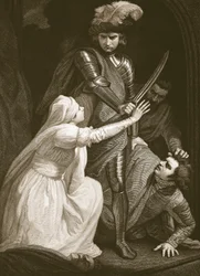 A apreensão de Mortimer, gravado por J. Fittler, ilustração de David Hume "A História da Inglaterra", pub. por R. Bowyer, Londres, 1812