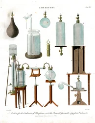 Instrumentos de laboratório químico e gasómetros