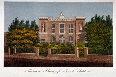 A escola de beneficência maçónica para raparigas, Westminster Bridge Road, Lambeth, Londres, 1814