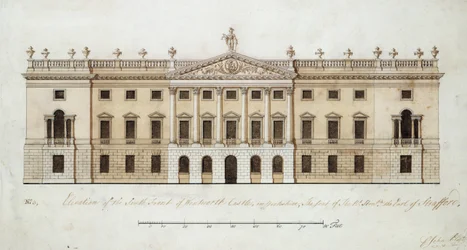 Castelo de Wentworth, projeto para a frente sul, c.1760 (caneta e tinta e aquarela sobre papel)