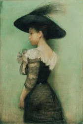 Dama de vestido preto e chapéu (Alice Hauser)