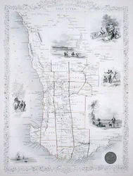 Austrália Ocidental, de uma série de Mapas Mundiais publicada por John Tallis & Co., Londres & Nova Iorque