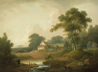 Paisagem com pescador e lavadeira