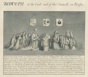 Placa de latão na Igreja Biddulph - William Bowyer de Knipersley: desenho a caneta e lavagem, sd [