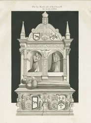 Eccleshall Church - Túmulo do Bispo William Overton: desenho sépia, nd [19 cêntimos] (desenho)