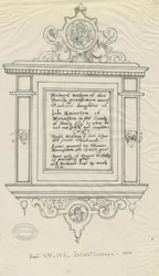 Igreja de Rugeley (Antiga) - Monumento a Richard Weston: traçado de caneta e tinta