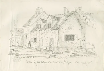 Stafford - Old Cottage in Back Walls: desenho a pena e tinta, 1836