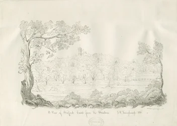 Castelo de Stafford - Vista Leste: desenho com caneta e sépia
