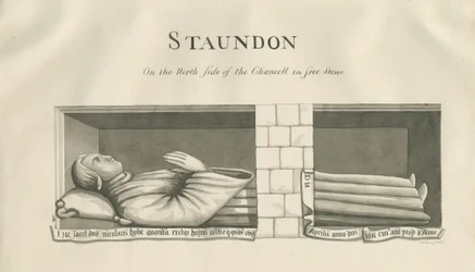 Igreja Standon - Túmulo da Muralha de Nicholas Hyde: desenho em sépia, séc.