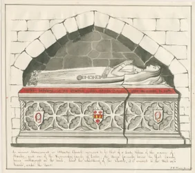 Igreja Uttoxeter - Tumba da Senhora Abadessa da Família Kynnersley: desenho de caneta e lavagem, nd [meados do século XIX]