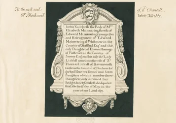 Igreja de Whitmore - Tablet para a Sra. Elizabeth Mainwaring: desenho de caneta e lavagem, séc.