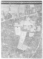 Um mapa de Moorfields e Hoxton, Londres, 1746