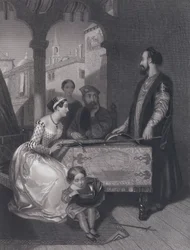 Gentile Bellini e os descendentes do grande Enrico Dandolo (gravura)