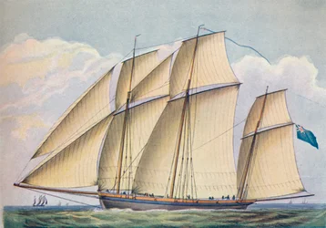 Lugger armado perto transportado com todo o conjunto de vela, 1825