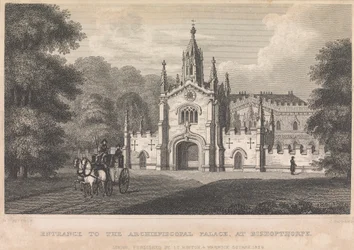 Entrada no Palácio Arquiepiscopal, em Bishopthorpe (publicado por I. T. Hinton); página 34 (Volume Um)