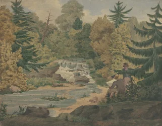 Vista do segundo cai no rio Sawkill, c.1840 (aguarela e tinta em papel de wove)