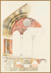 A Window of the Broletto, Como: esboço rápido em cores, mostrando o método de incrustação de mármores, 1869