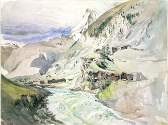 Um vale alpino: o Matterhorn à distância