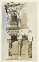 Parte da fachada da Igreja destruída de San Michele in Foro, Lucca, esboçada em cor, 30 de junho - 1 de julho de 1846 (aquarela sobre grafite em papel de wove)