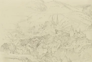 Vista de Luzern de cima, Outubro-Dezembro de 1861 (grafite com toques de caneta e tinta sobre papel de trama cinza pálido)