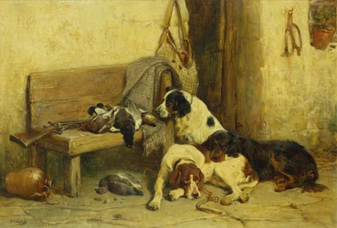 Gundogs com a bolsa do dia (óleo sobre tela)