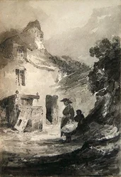 Uma velha casa de campo na Dolgelly (lápis e lavagem cinzenta sobre papel)