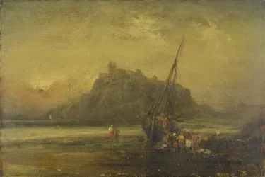 Cena de praia (óleo sobre papel)