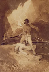Caim e Abel, 1800-03 (lavagem sépia sobre chumbo preto)
