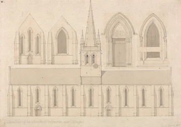 Elevação da Igreja de Columbiers, perto de Valognes, Normandia