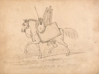 Cavalo carregado com apetrechos de artista