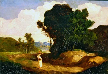 Paisagem com figura (óleo sobre painel)