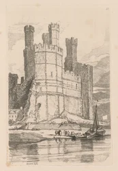 Estudos estão livres da placa 28, Caernarvon Castle, N. Wales de 1838.