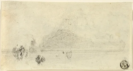Esboço do Mont Saint Michel (reto); Edifícios à beira da água (verso)