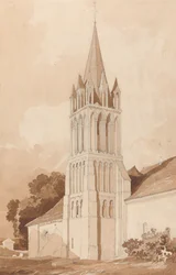Vista sudeste da igreja de Ifs, perto de Caen, Normandia