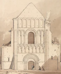 Frente Oeste da Igreja de Oyestraham [Ouistreham], perto de Caen, Normandia