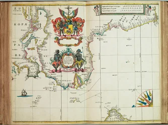 Uma carta das costas marítimas desde Landsend de Inglaterra até ao Cabo da Boa Esperança