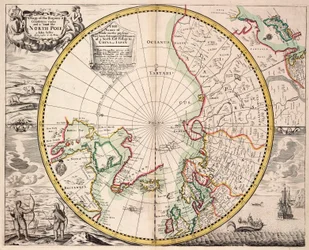 Mapa de projeção polar com o Círculo Polar Ártico, c.1680 (gravura a cores)