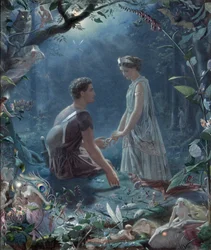 Sonho de uma noite de verão, Lisandro e Hérmia - Hérmia e Lisandro, Sonho de uma noite de verão - por John Simmons (1823-1876)