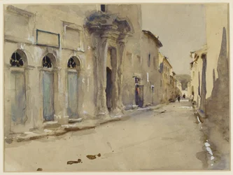 Uma rua na Espanha (aquarela sobre grafite com toques de bodycolour)