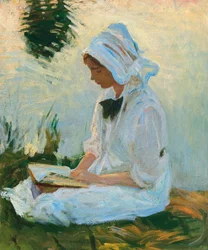 Menina lendo por um riacho, c.1888