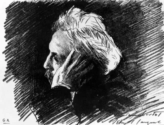 Retrato de Gabriel Fauré (1845 - 1924), compositor francês. Carvão vegetal de seu amigo John Singer Sargent (1898).