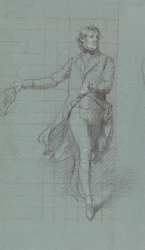 Capitão W. Fairfax, figura estudo para a pintura da vitória de Lord Duncan (giz preto, aumentado com branco sobre papel azul)