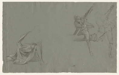 Estudo da cortina, duas figuras puxando um poste, 1785-86.