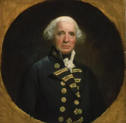 Retrato do almirante Richard Howe (1726-1799), primeiro conde de Howe, comandante da frota do Canal da Mancha em 1794, participou nas guerras revolucionárias francesas (1793-1802), ao largo da costa de Ouessant (França)