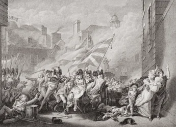 A morte do major Peirson em St. Helier, retomando Jersey dos franceses, 8 de janeiro de 1781, de "Ilustrações da história escocesa e inglesa", Volume II