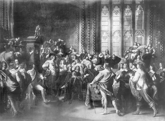 Charles I (1600-49) tentando prender cinco membros do Parlamento, publicado por Walter Rowlands, 1888